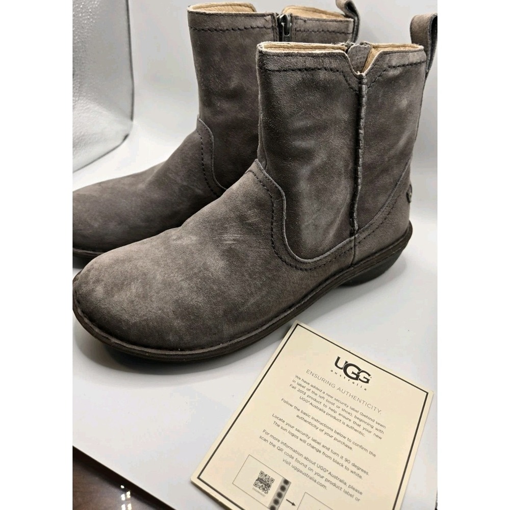 UGG Australia Womens 9 Sheepskin Ankle Boots Gray Suede Zip Winter Comfort